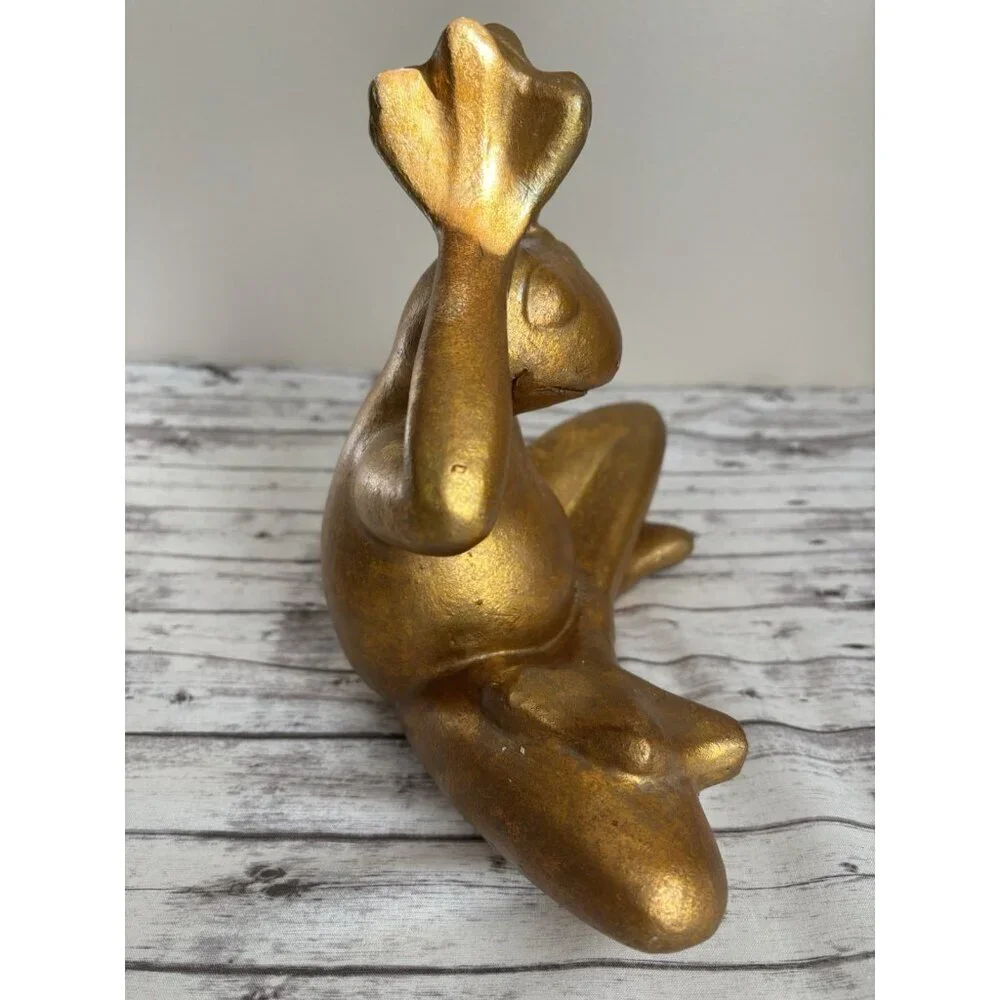 Pier 1 Gold Yoga Frog Statue Figure Zen 10x11” Heavy Garden Decor